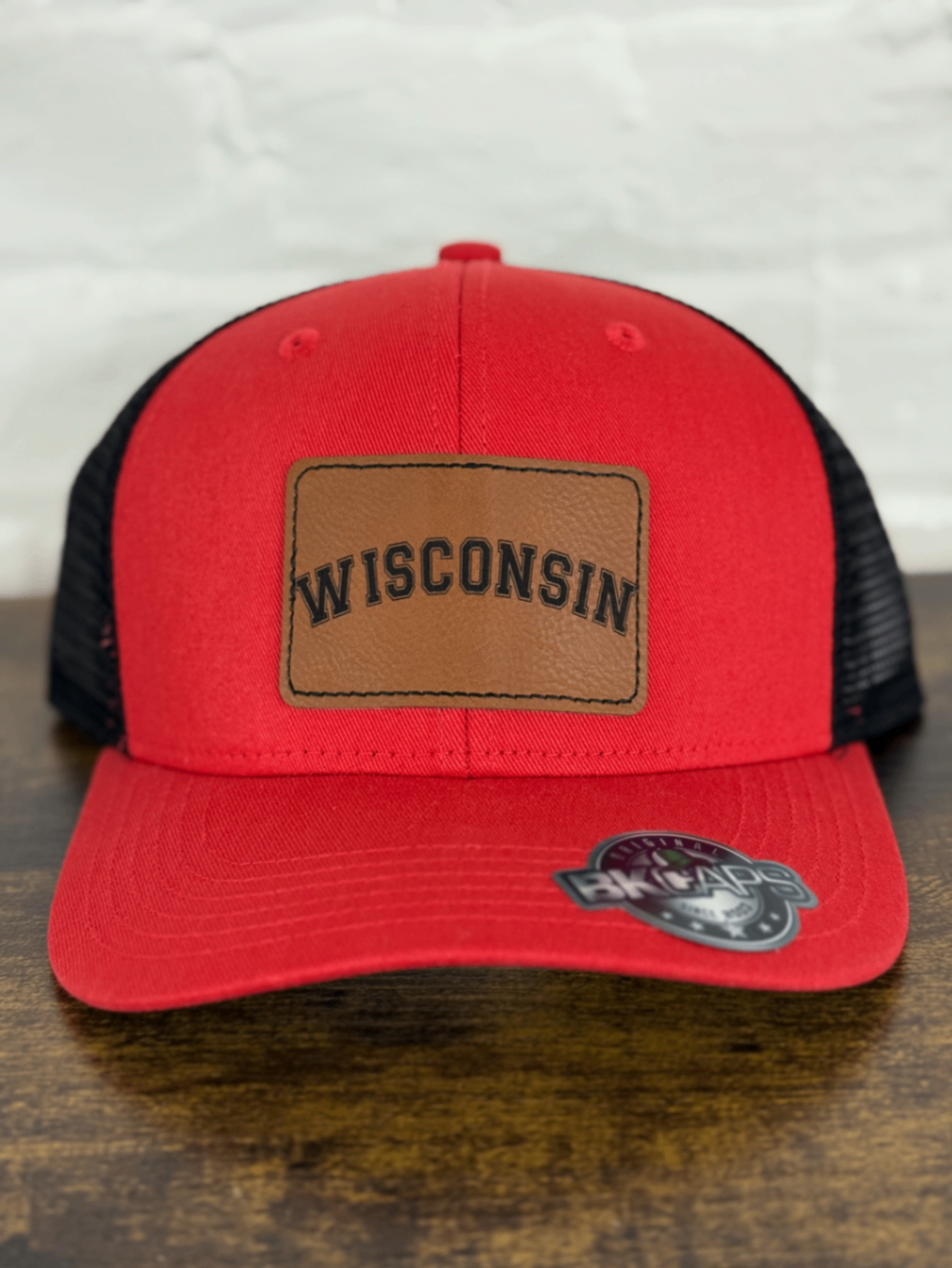 02 - Red & Black Mesh “Wisconsin” Leather Patch Hat