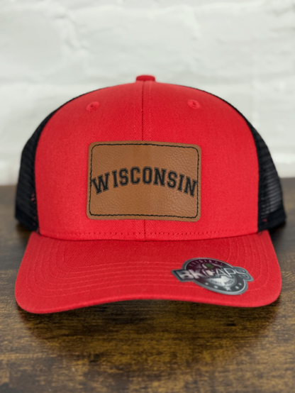 02 - Red & Black Mesh “Wisconsin” Leather Patch Hat
