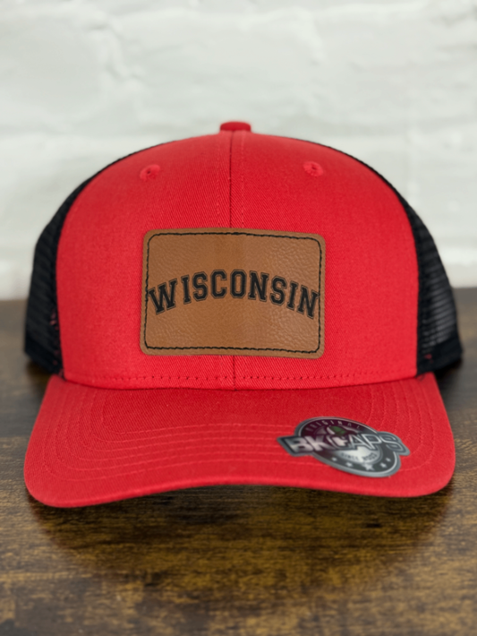 Red & Black Mesh “Wisconsin” Leather Patch Hat