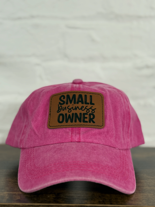 Pink Denim “Small Business Owner” Leather Patch Hat