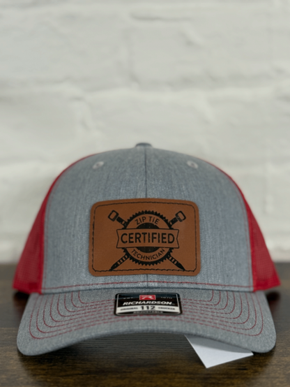 "Zip Tie Certified Technician" Engraved Leather Patch Trucker Hat