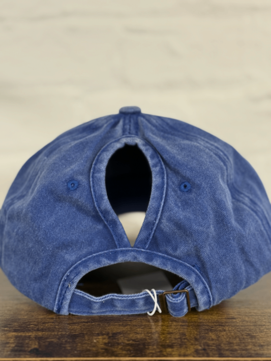 Blue Denim "Happy Camper" Leather Patch Hat