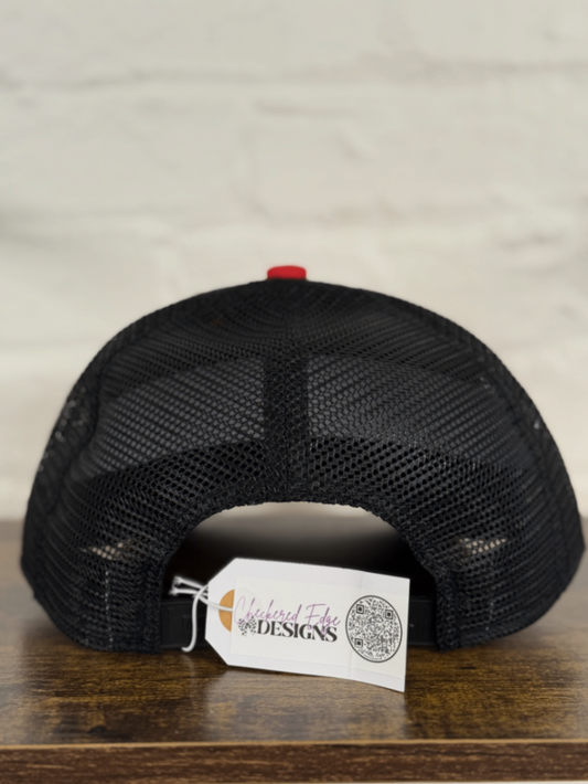 Red & Black Mesh “Wisconsin” Leather Patch Hat