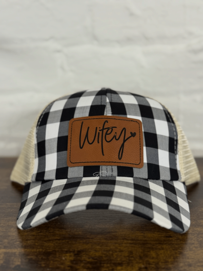 Buffalo Plaid "Wifey" Leather Patch Hat