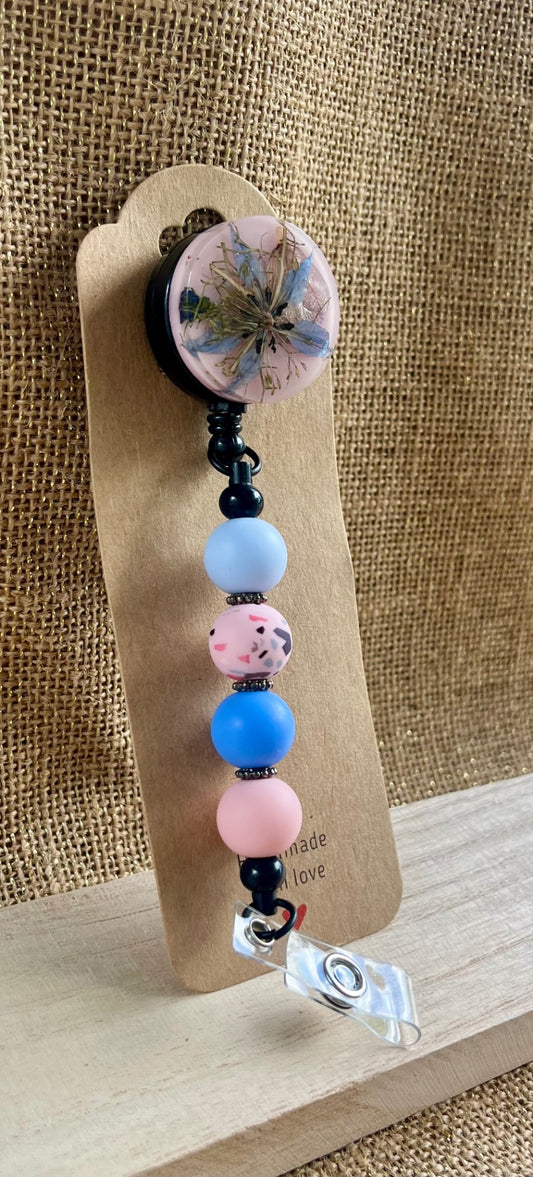Bloom on the Job: Floral Resin Badge Reel with Silicone Beads