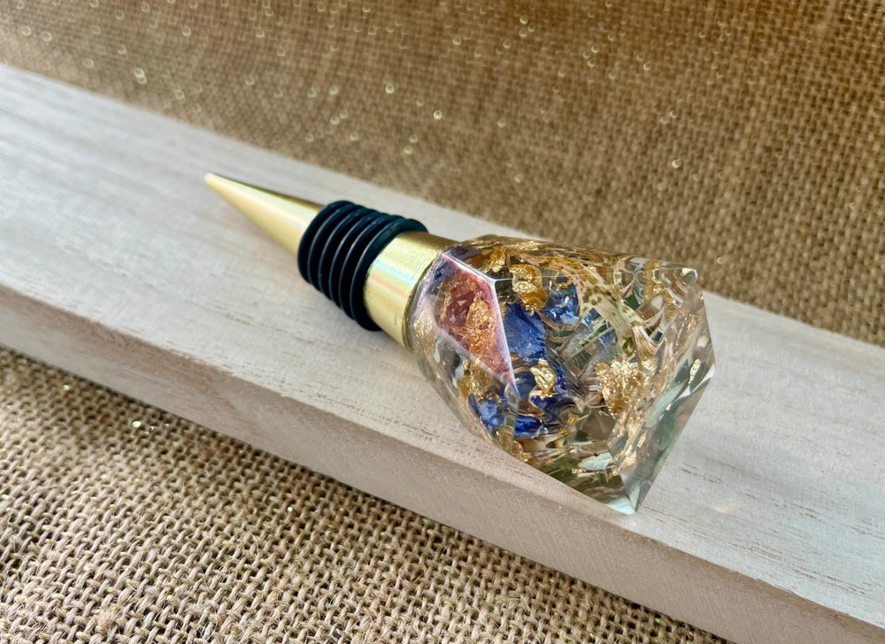 017 - Blue Meadow Sparkle Resin Bottle Stopper
