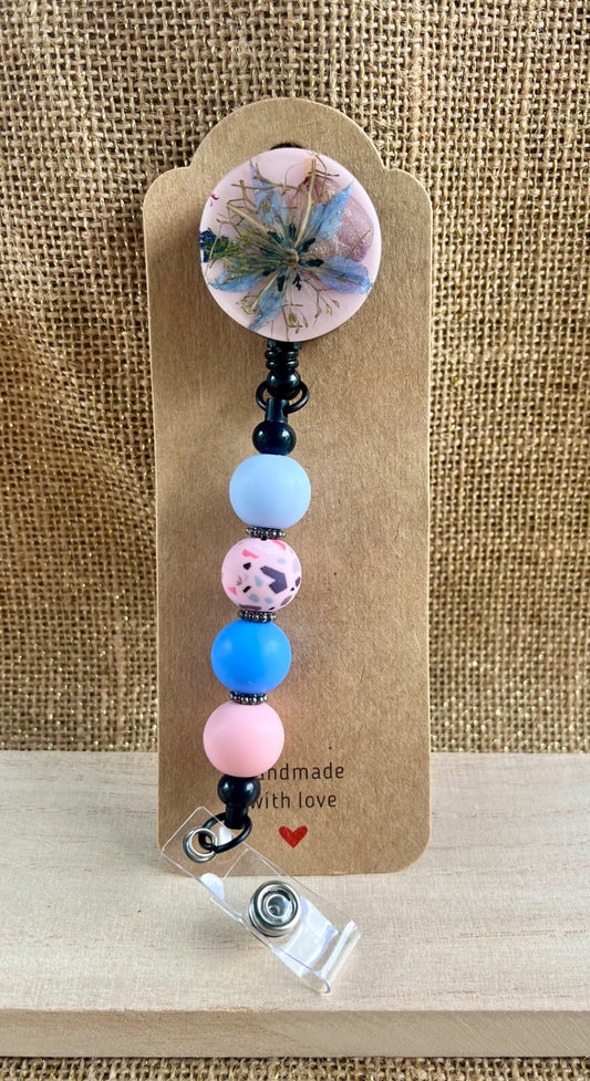 Bloom on the Job: Floral Resin Badge Reel with Silicone Beads