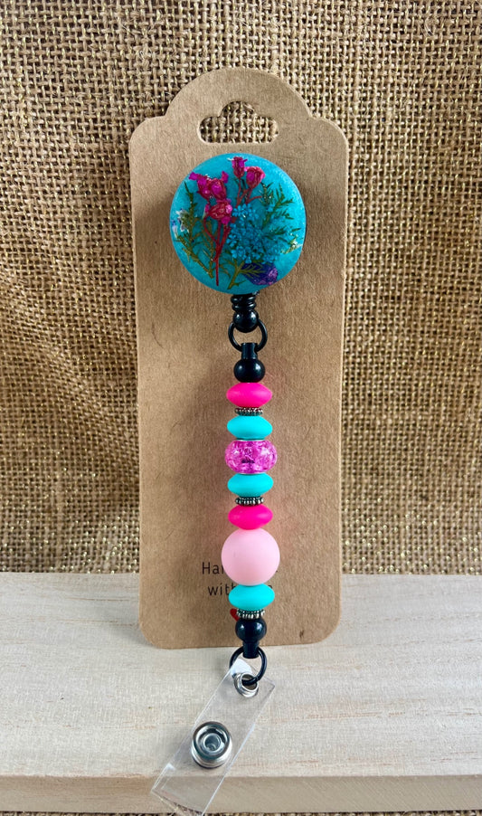 Bloom on the Job: Floral Resin Badge Reel with Silicone Beads