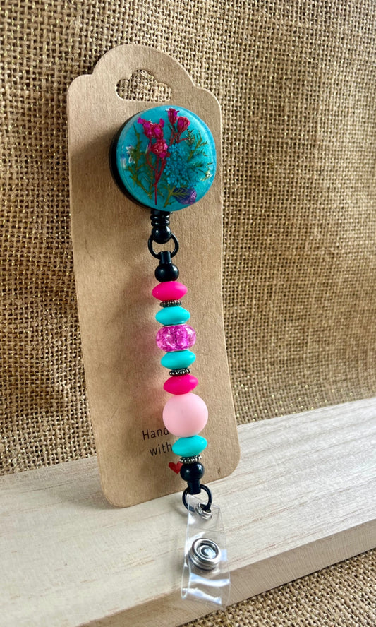 Bloom on the Job: Floral Resin Badge Reel with Silicone Beads