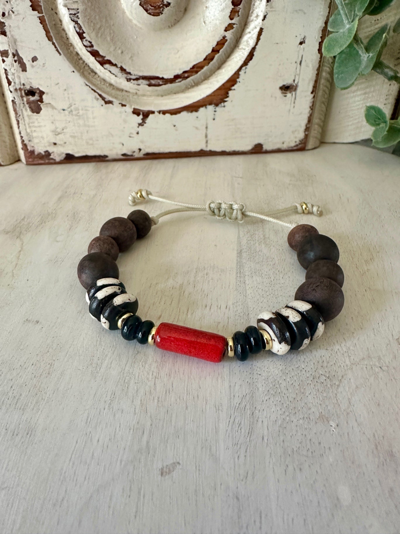 Red, Black, White Adjustable Aromatherapy Bracelet