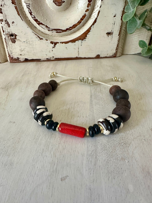 Red, Black, White Adjustable Aromatherapy Bracelet