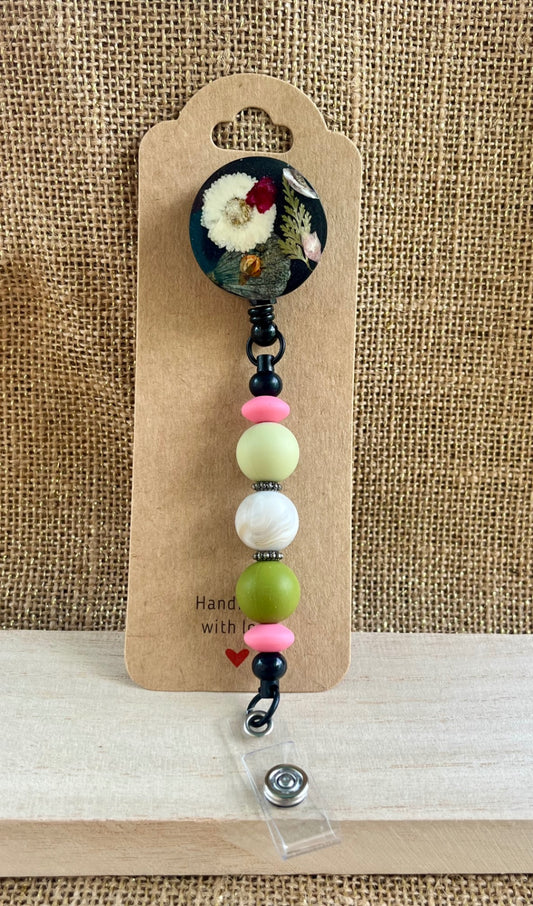 Bloom on the Job: Floral Resin Badge Reel with Silicone Beads