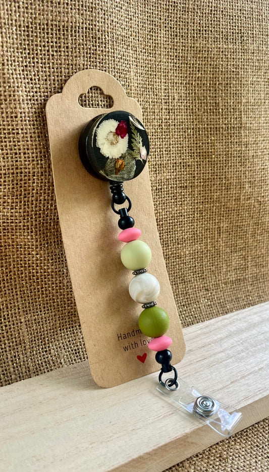 Bloom on the Job: Floral Resin Badge Reel with Silicone Beads