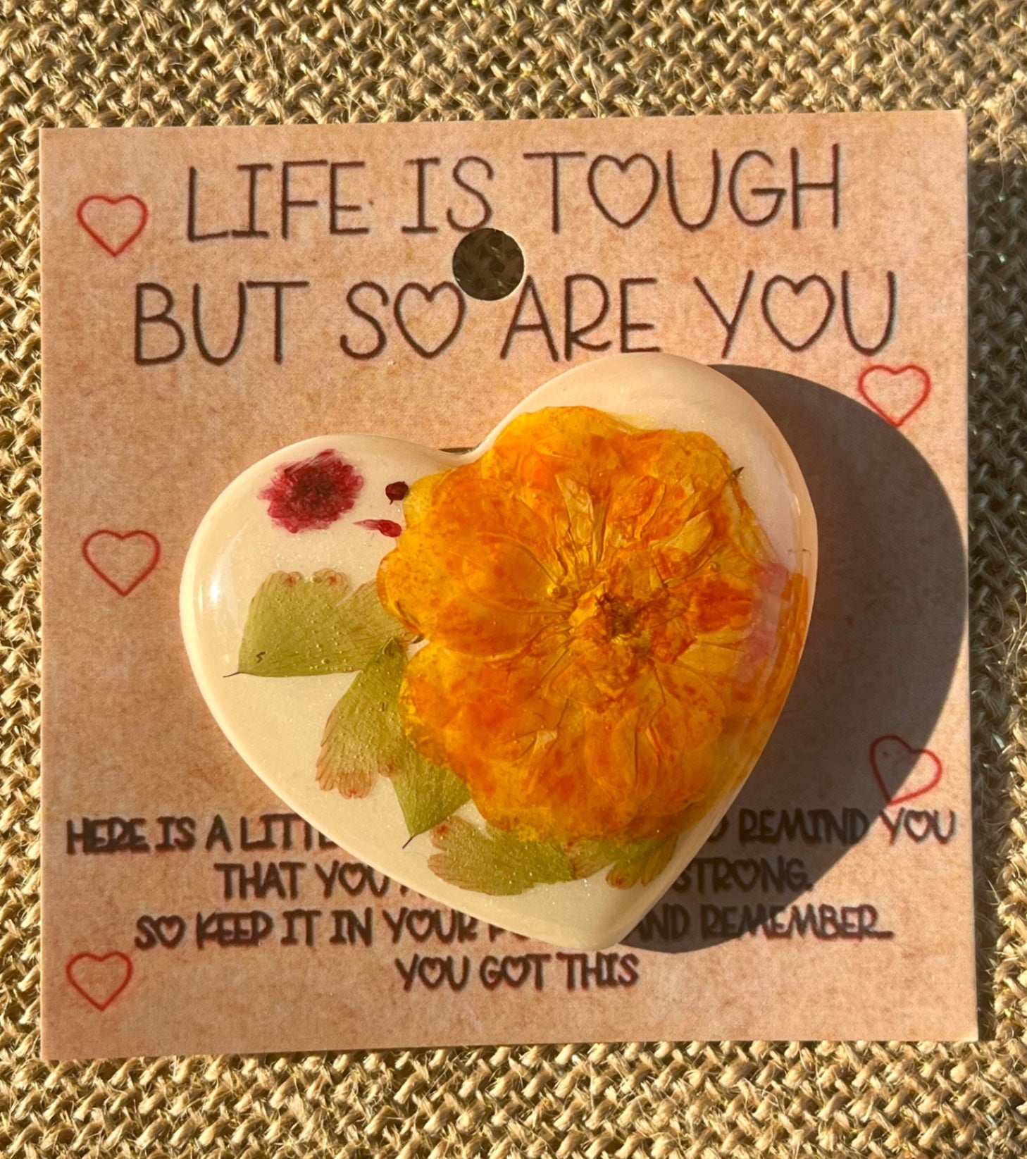 Autumn Bloom Floral Heart Resin Pocket Hug 