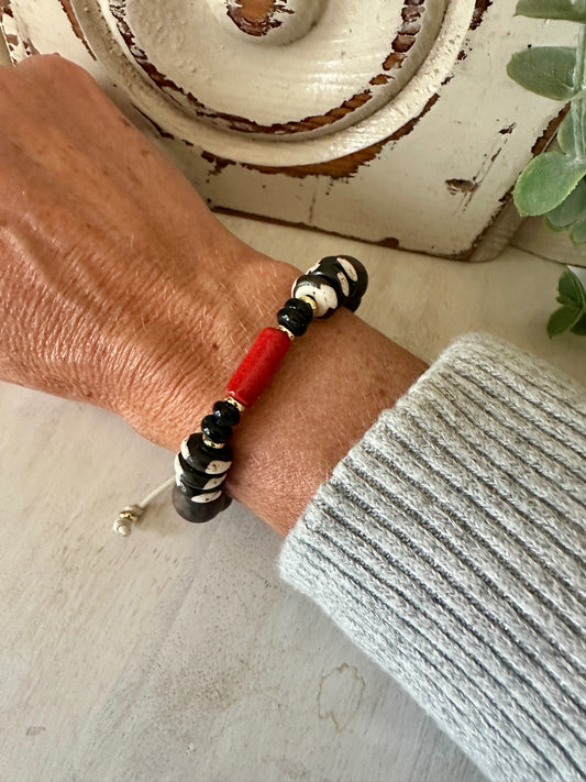 Red, Black, White Adjustable Aromatherapy Bracelet