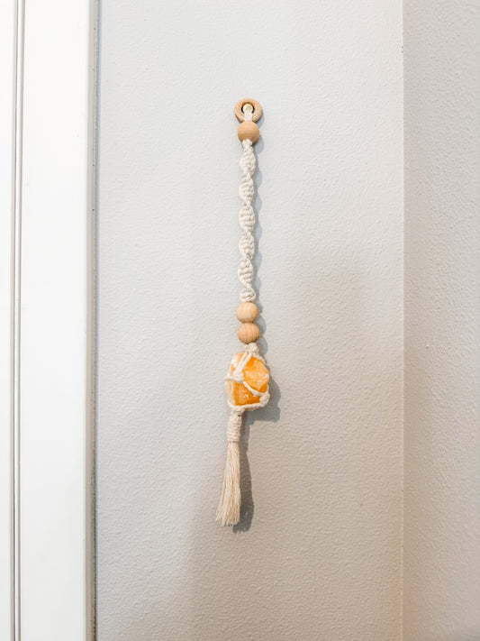 "Crystal" Macrame Wall Decor (Orange Calcite Stone)