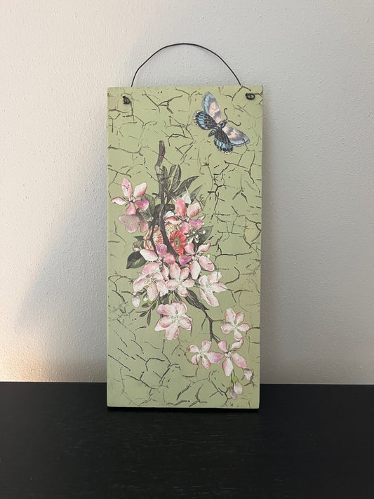 Floral & Butterfly Wall Art with Cracked Background Finish
