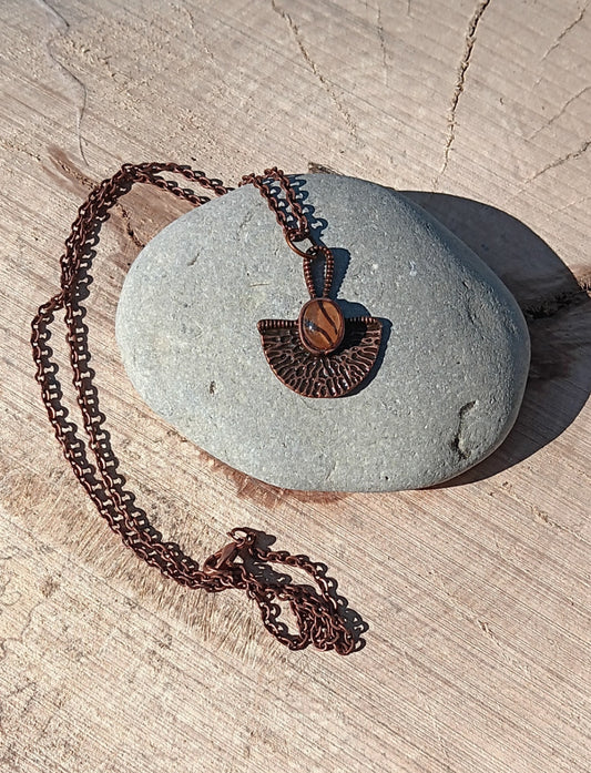 Copper Ember Fan Pendant Necklace