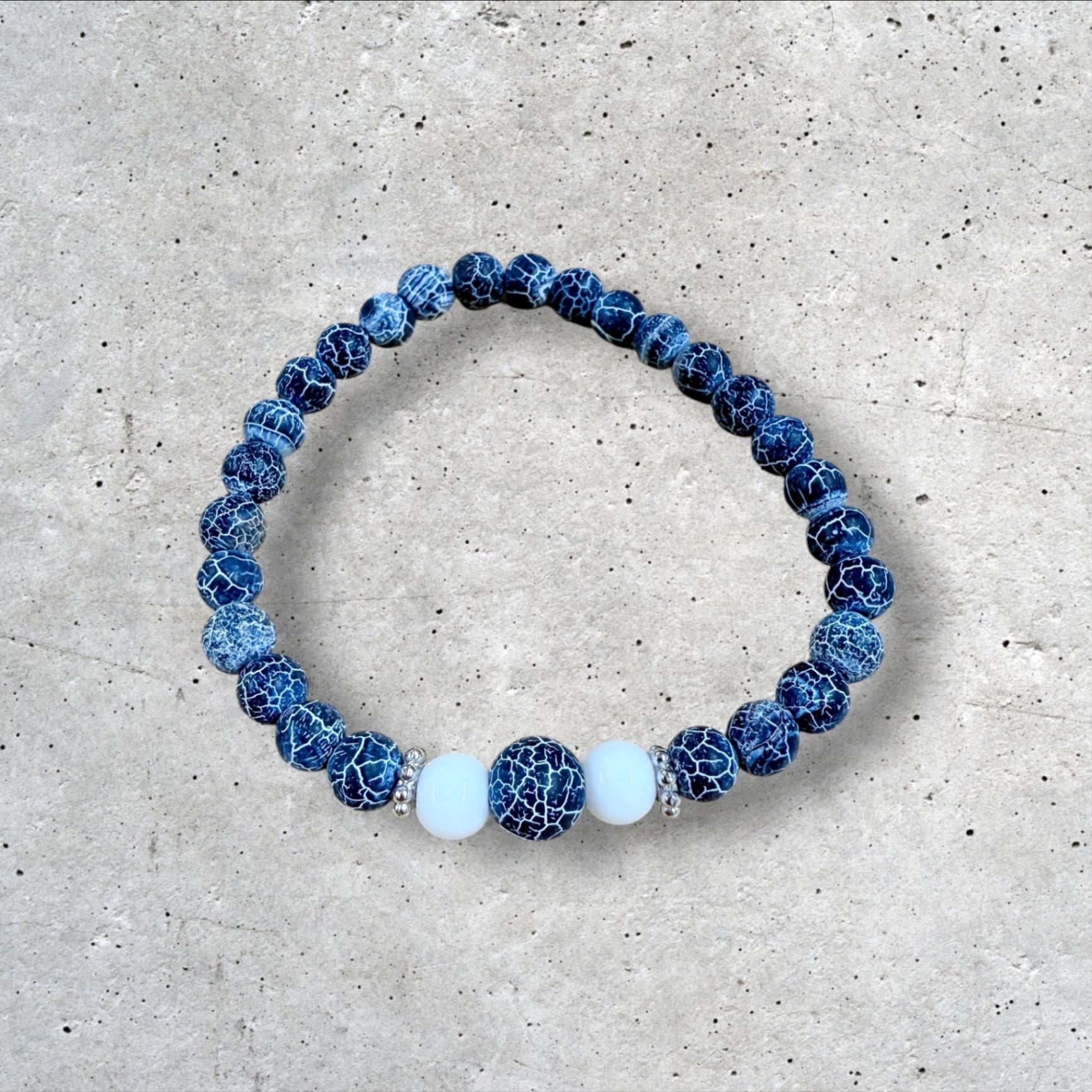 Blue and White Crackle Stone Beaded Bracelet