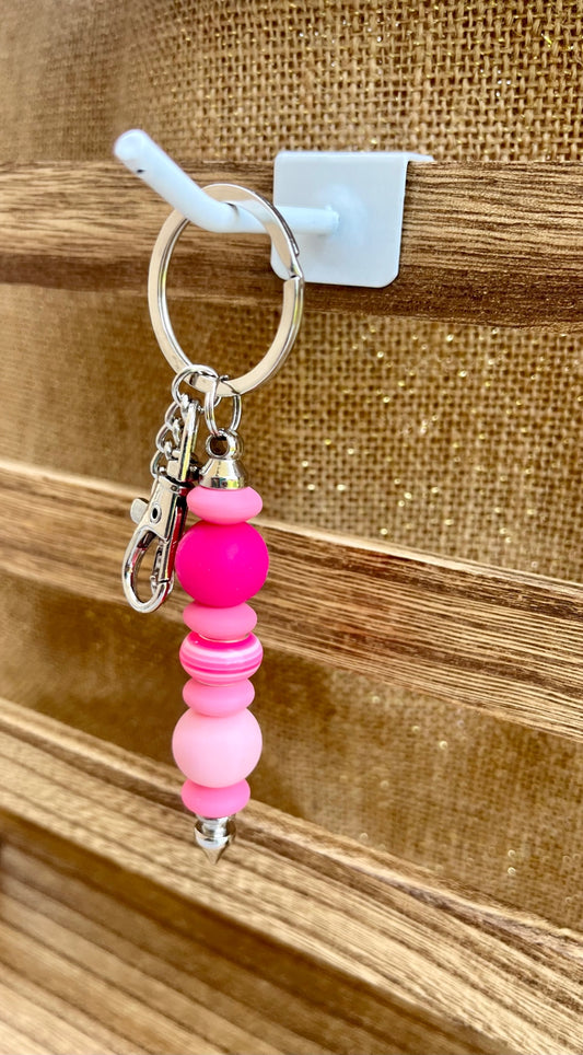Color Burst Pink Silicone Bead Keychain