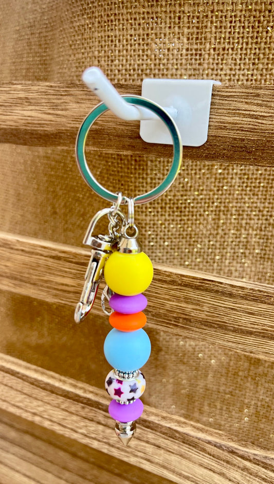 Color Burst Colorful Stars Silicone Bead Keychain