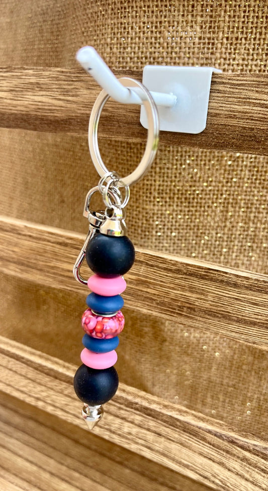 Color Burst Pink Blue Black Silicone Bead Keychain