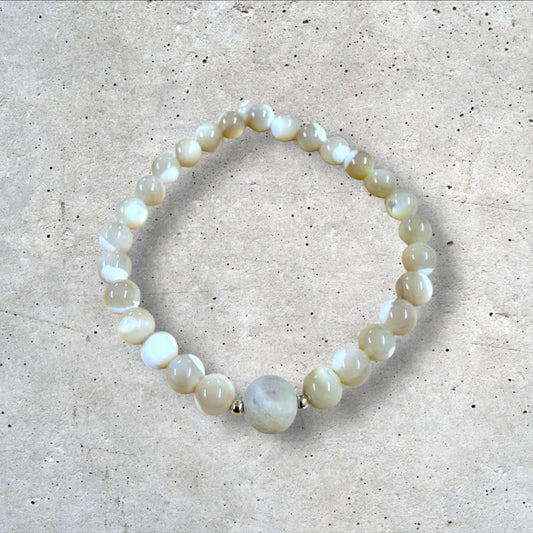 Cream and White Beaded Bracelet
