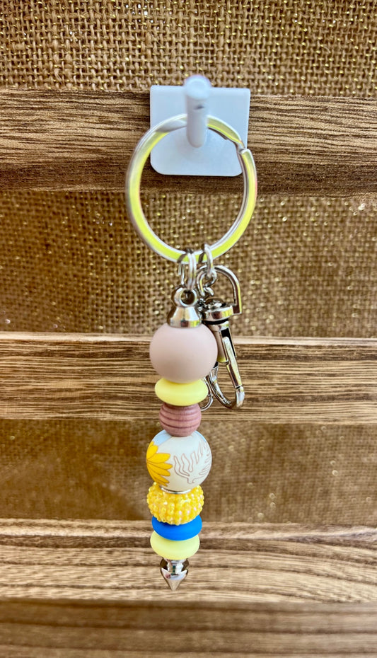 Color Burst Yellow Floral Silicone Bead Keychain