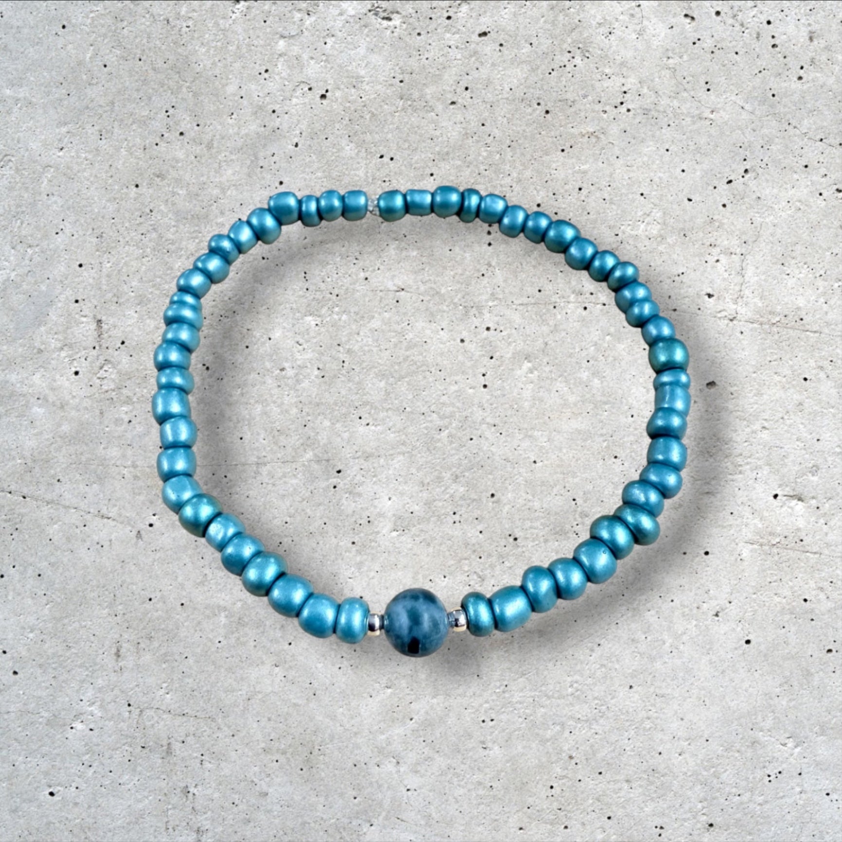 Metallic Blue Seed Bead Bracelet