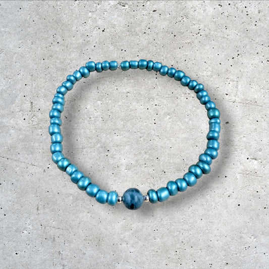 Metallic Blue Seed Bead Bracelet