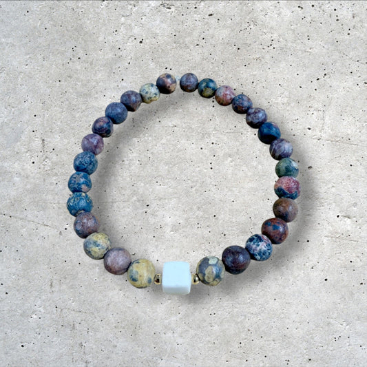Multicolor Beaded Bracelet with Cube Stone Accent 