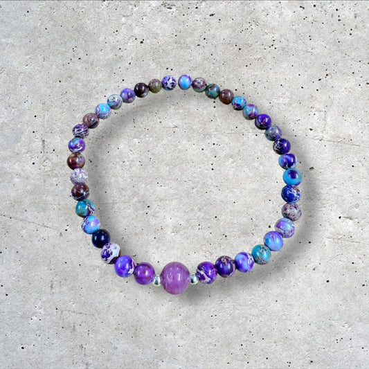 Purple Blue Turquoise Green Brown Stone Bead Bracelet
