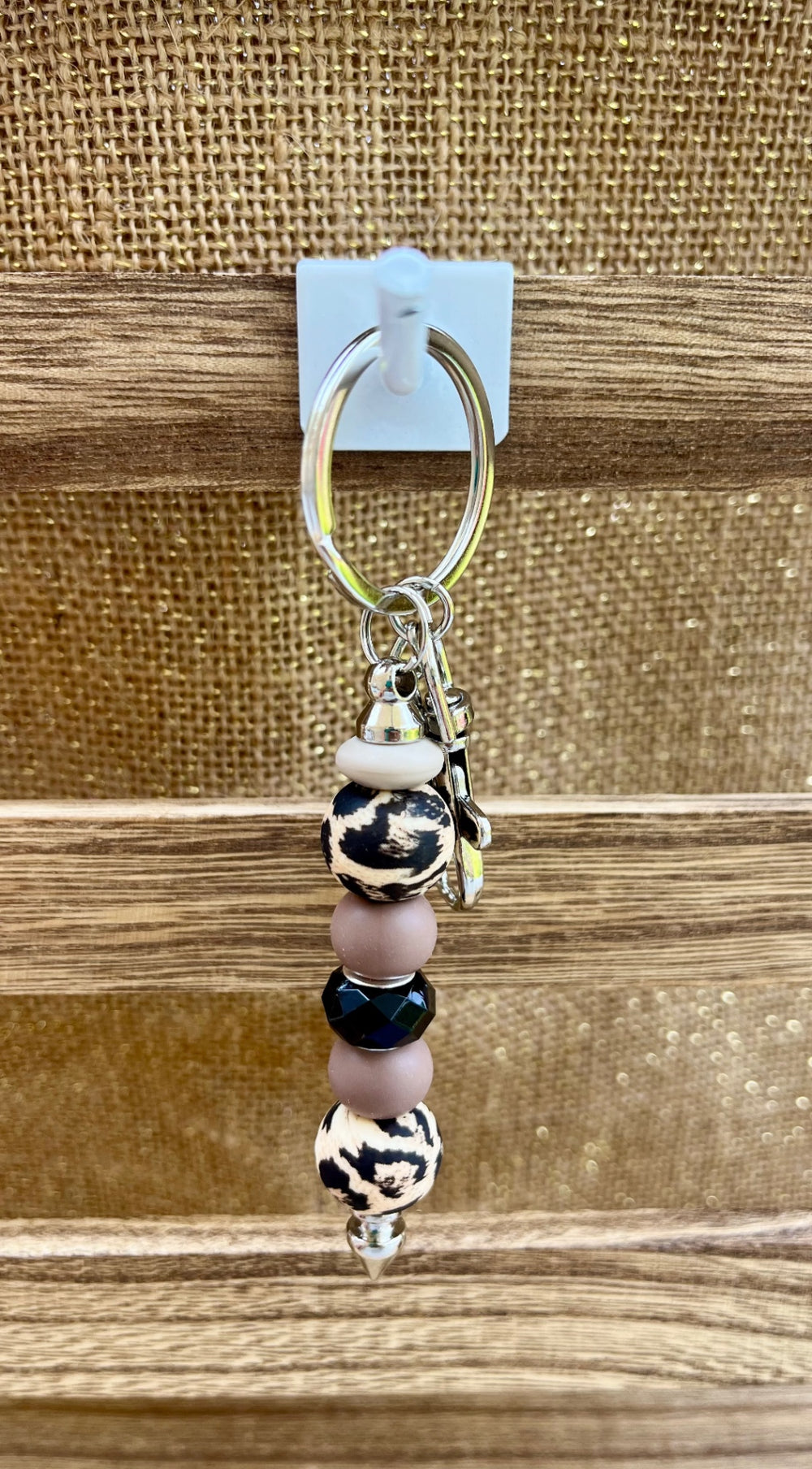 017 - Color Burst Black and Brown Leopard Silicone Bead Keychain