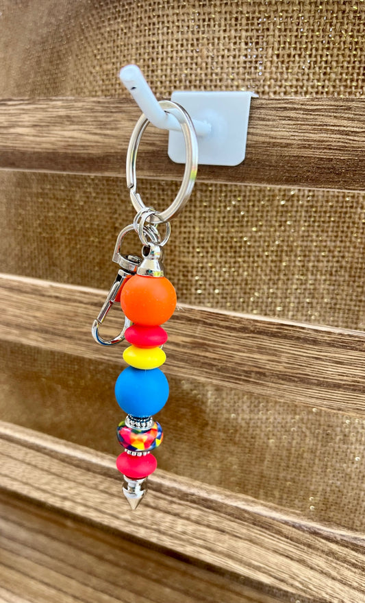 Color Burst Bright Orange Blue Silicone Bead Keychain