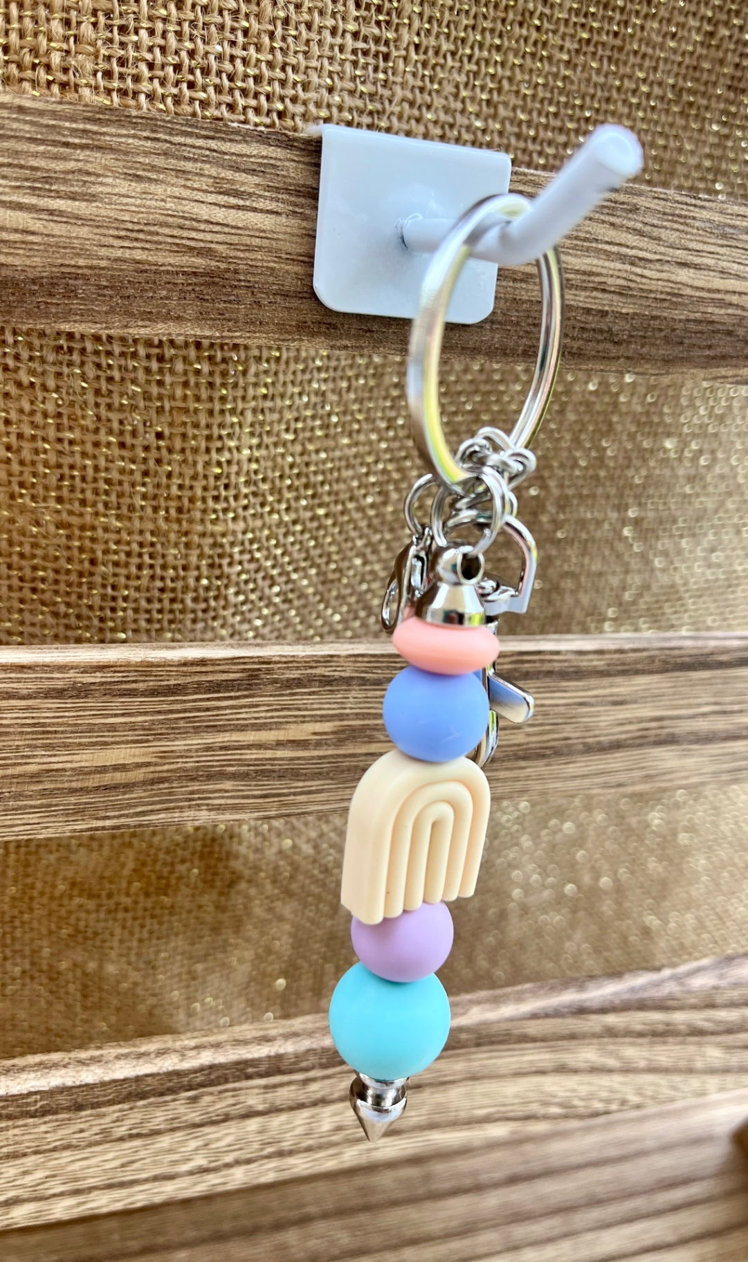 Color Burst Pastel Rainbow Silicone Bead Keychain