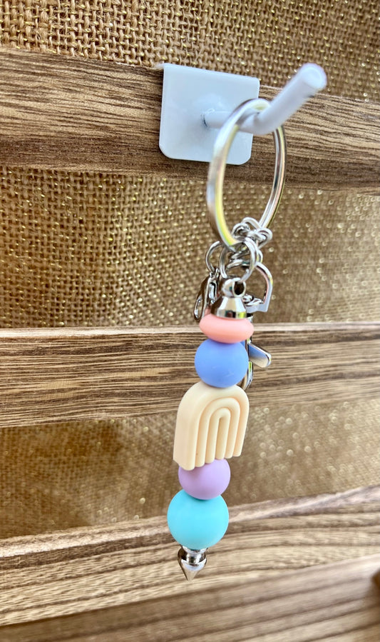 Color Burst Pastel Rainbow Silicone Bead Keychain