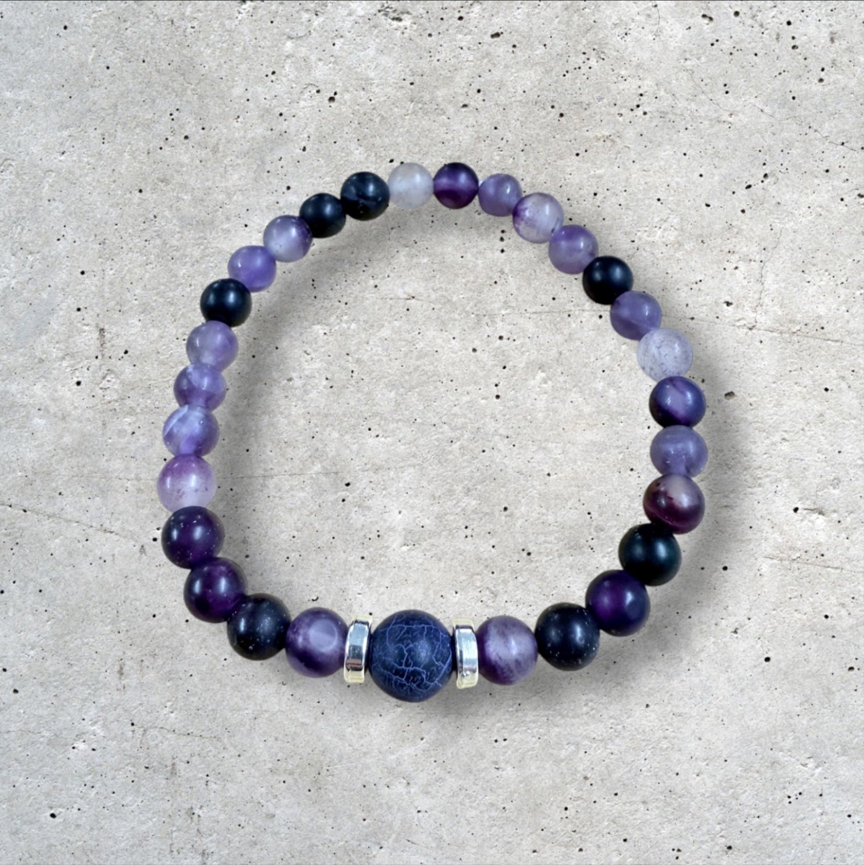 Purple and Black Beaded Bracelet