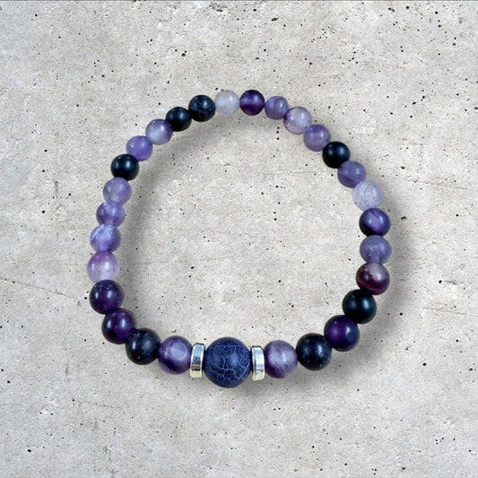 Purple and Black Beaded Bracelet