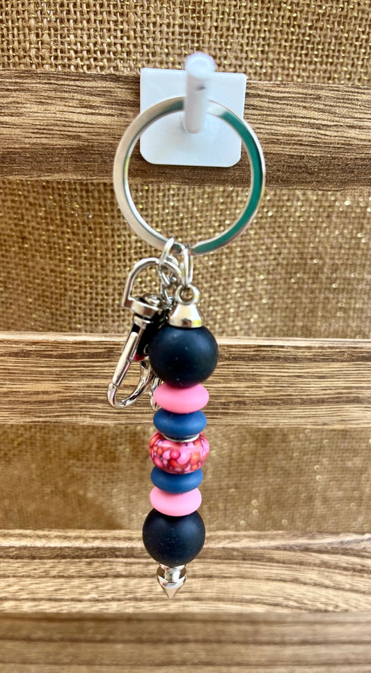 Color Burst Pink Blue Black Silicone Bead Keychain