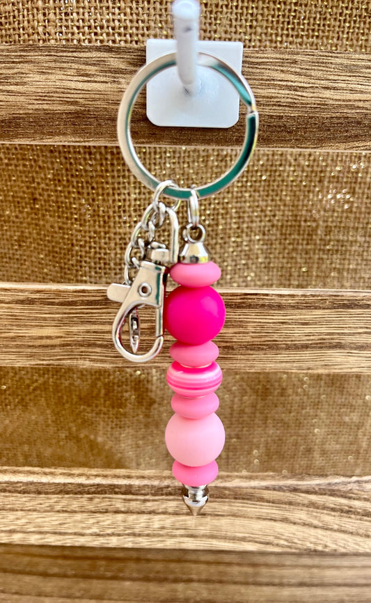 Color Burst Pink Silicone Bead Keychain