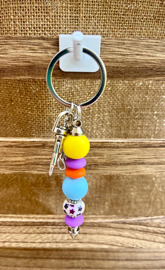 Color Burst Colorful Stars Silicone Bead Keychain