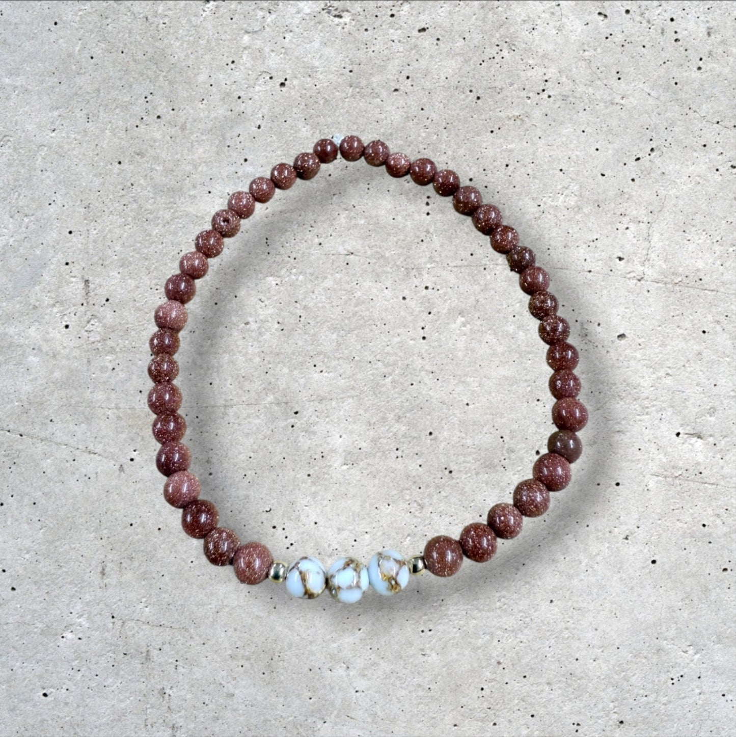 Brown and White Stone Bead Bracelet