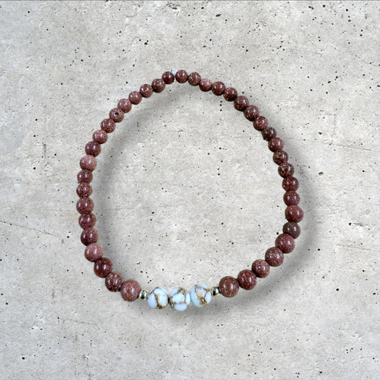 Brown and White Stone Bead Bracelet