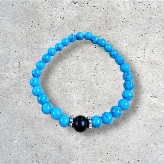Bright Blue Veined Beaded Bracelet 