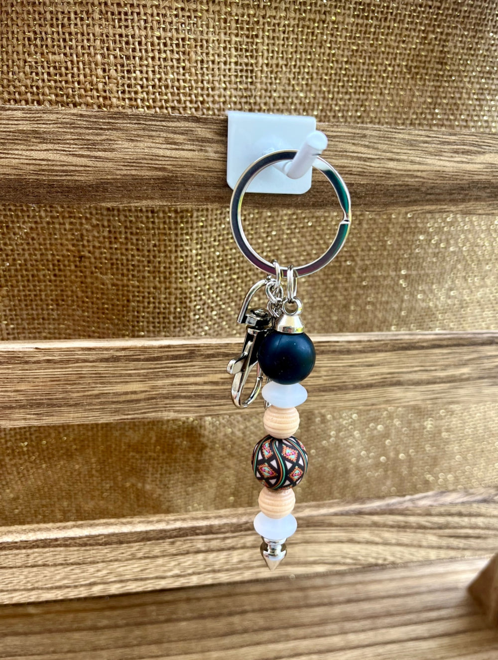 017 - Color Burst Black Tribal Silicone Bead Keychain