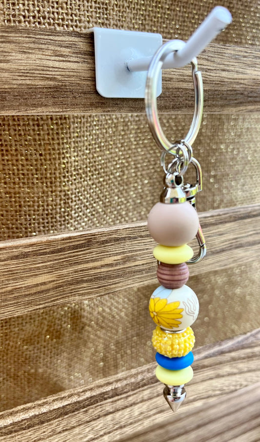 Color Burst Yellow Floral Silicone Bead Keychain