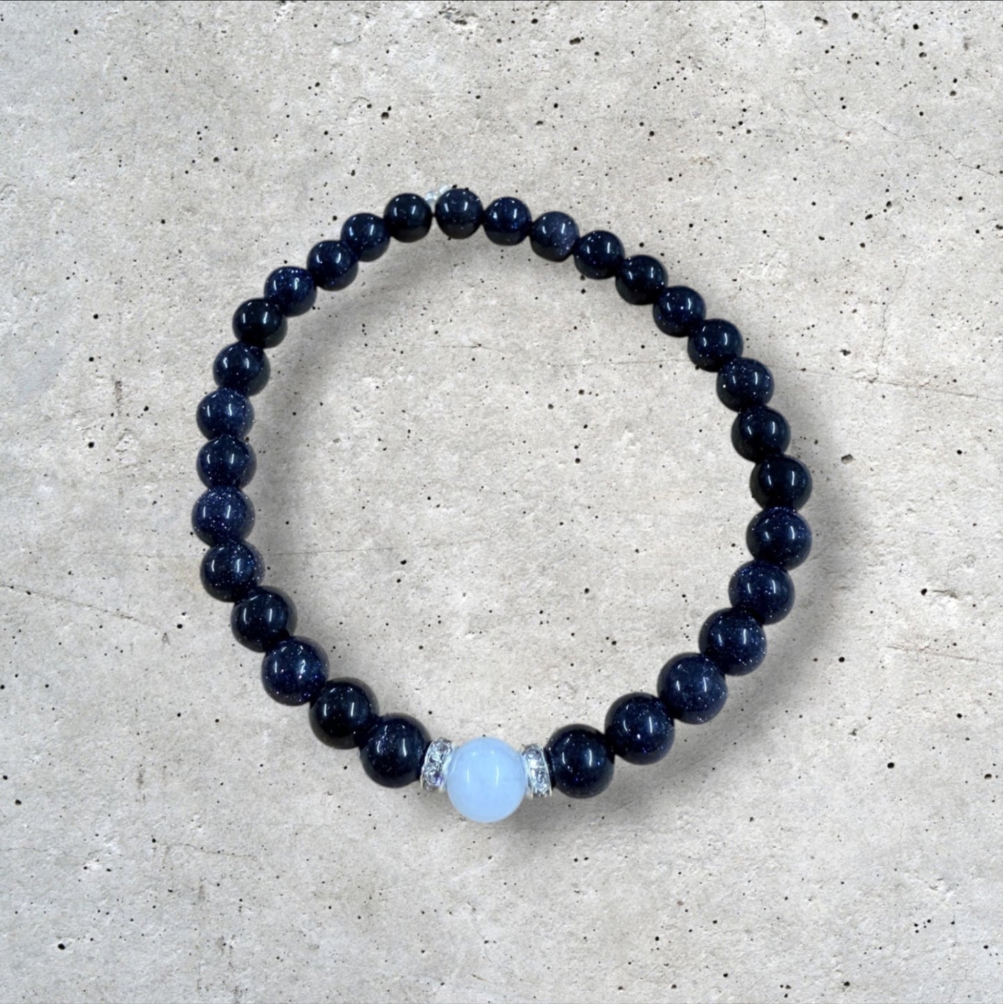 Black Beaded Bracelet with White Accent