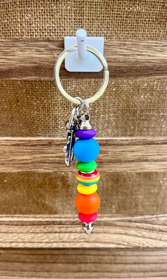 Color Burst Rainbow Stripes Silicone Bead Keychain