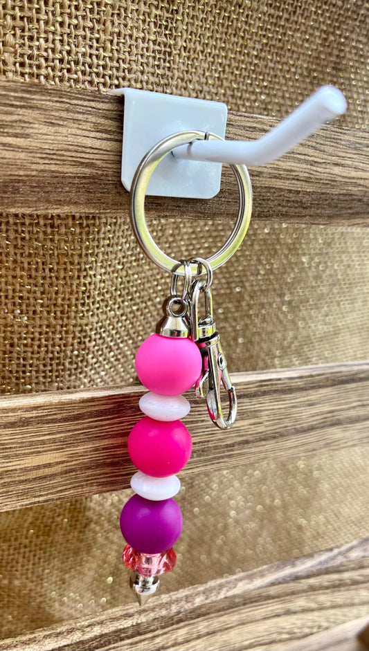 Color Burst Pink Silicone Bead Keychain