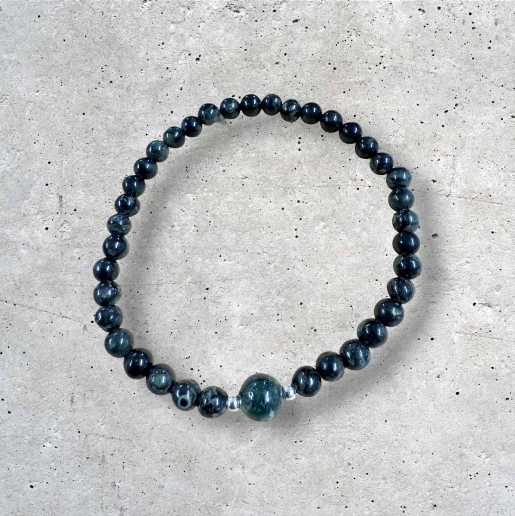 Dark Green Marbled Stone Bead Bracelet